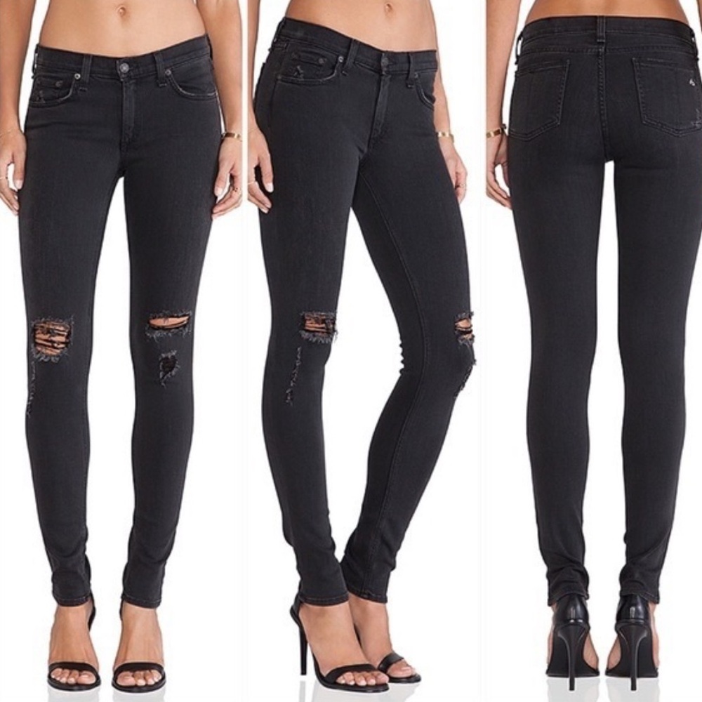 RAG & BONE Ripped Mid Rise Skinny Jeans (Size 25)